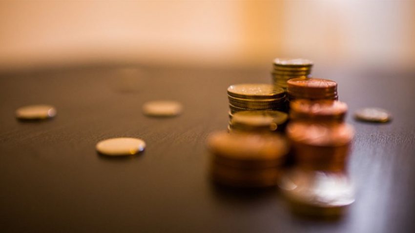 Coins on table